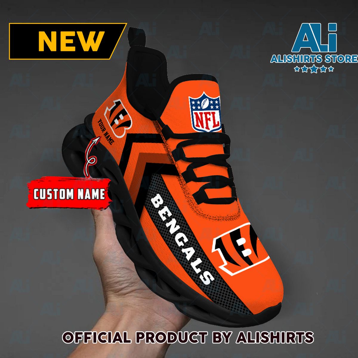 NFL Cincinnati Bengals Team Logo Custom Name Max Soul Shoes