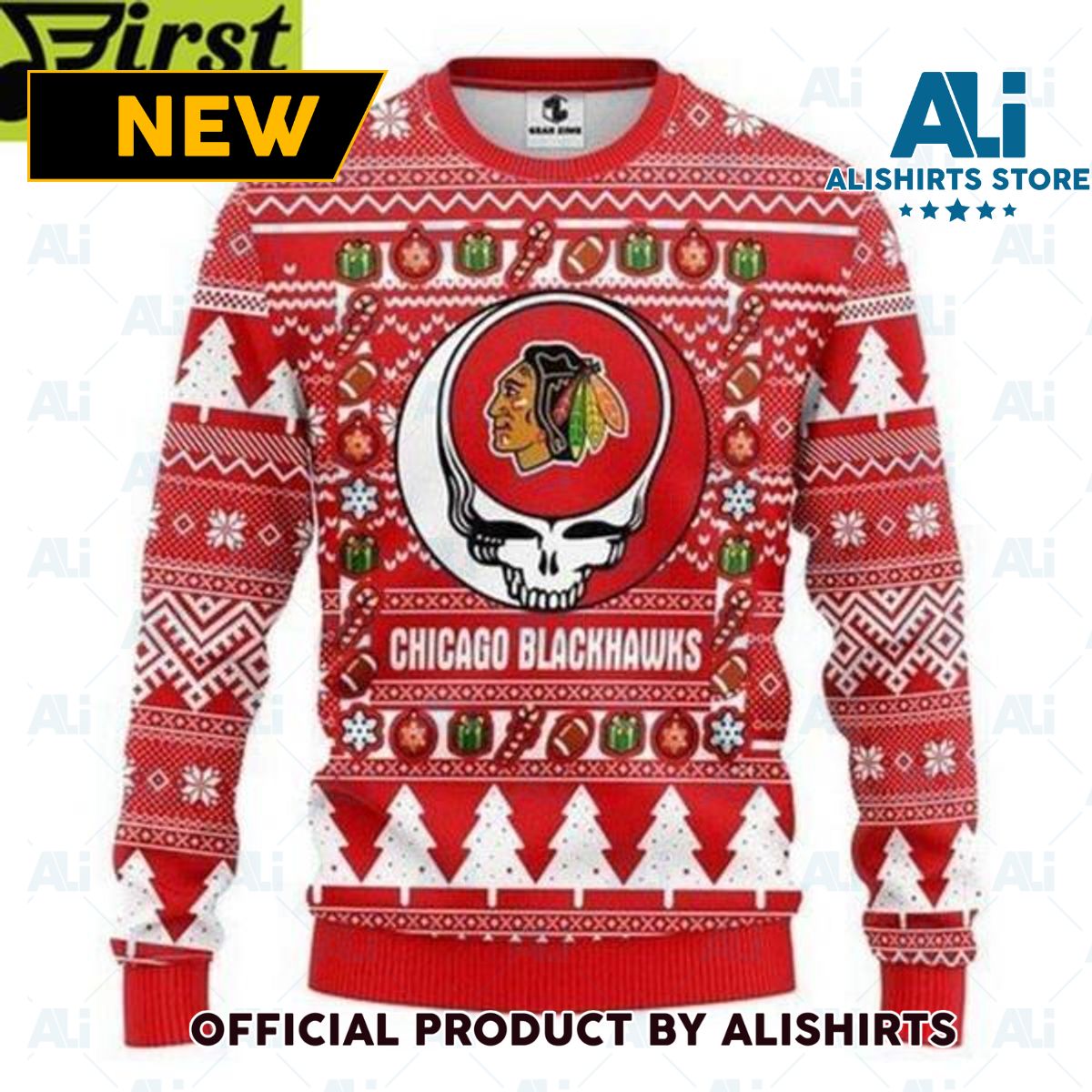 Chicago Blackhawks Grateful Dead Ugly Christmas Sweater