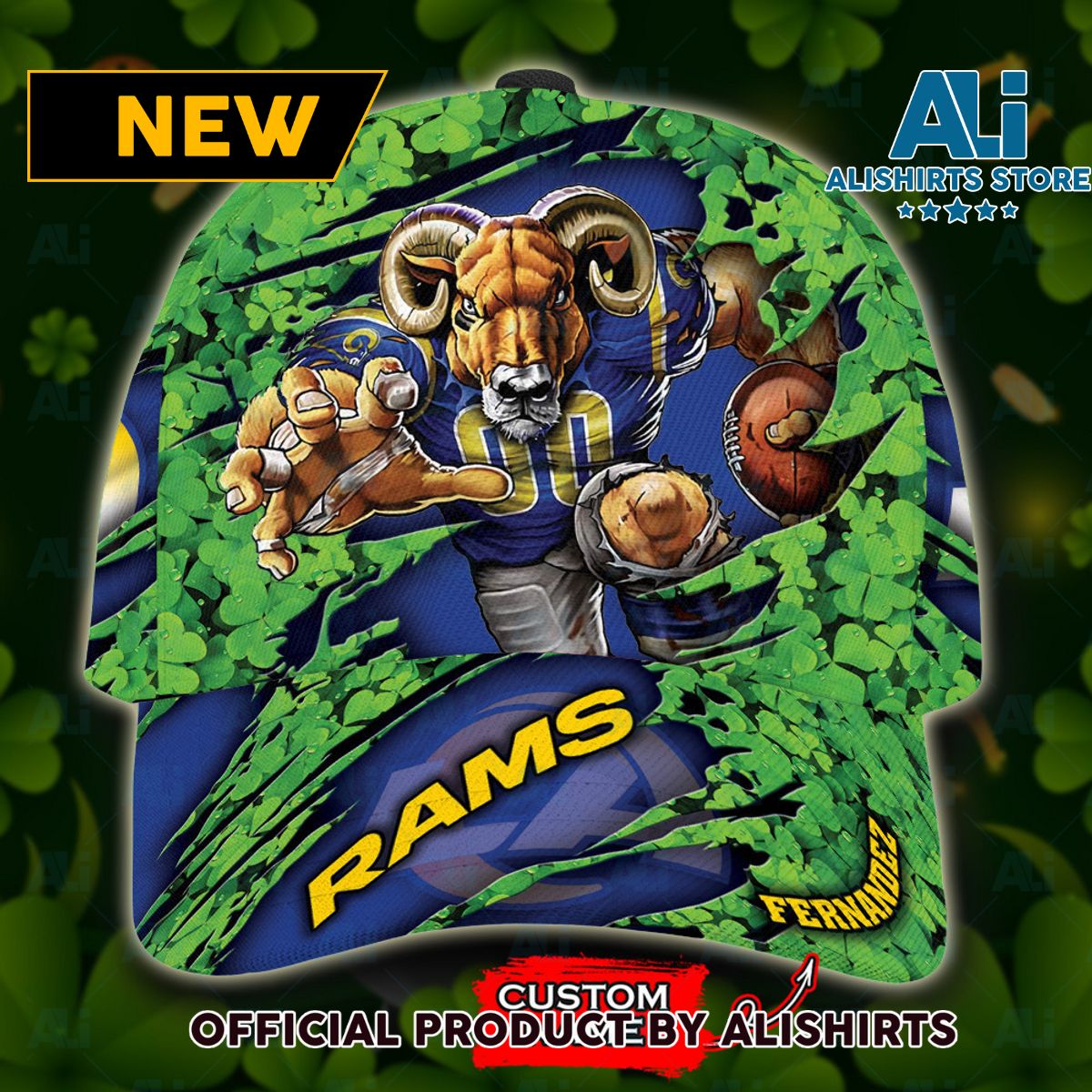 Personalized Los Angeles Rams St Patrick Day Mascot Classic Cap