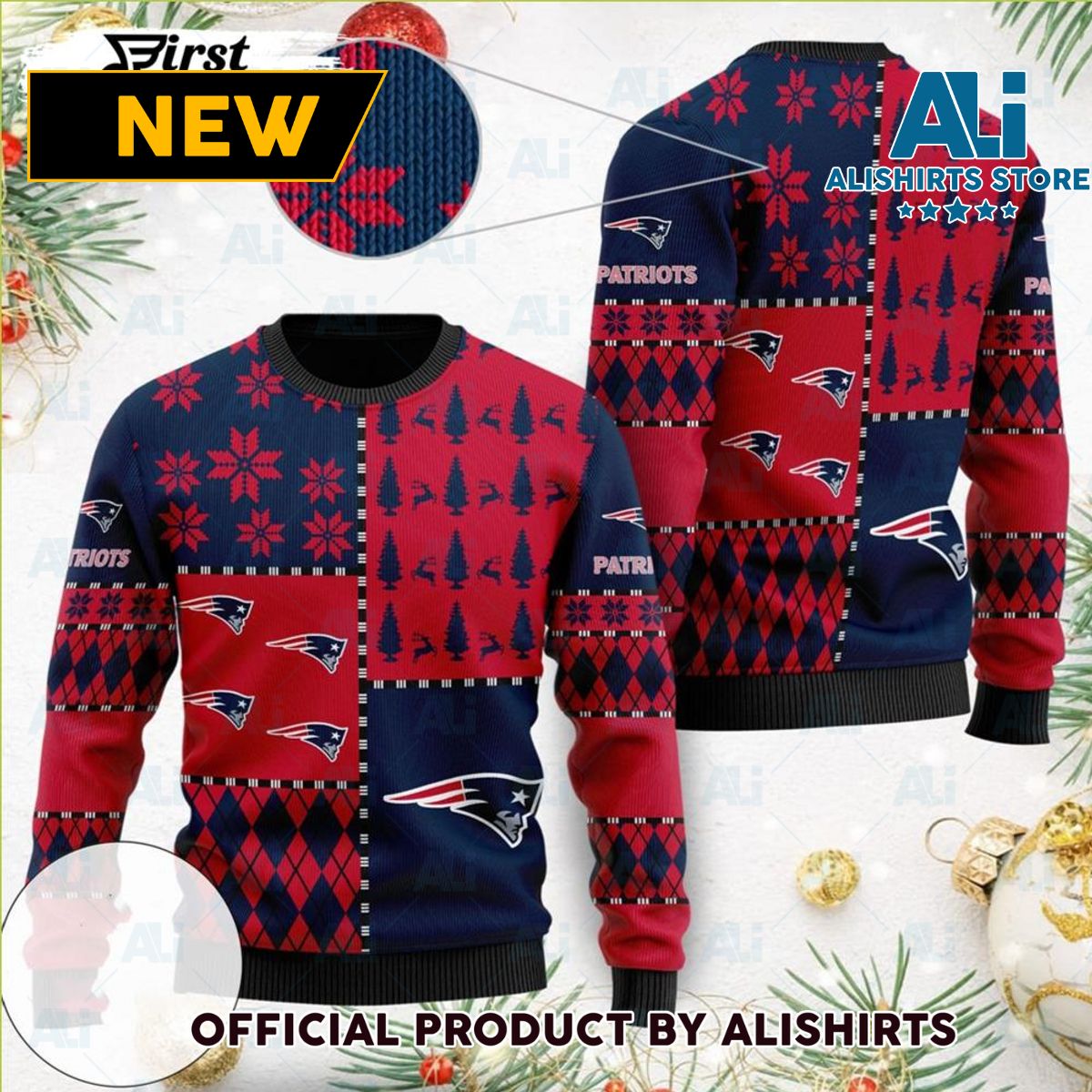 New England Patriots Ugly Christmas Sweater Holiday Party Patriots Fans