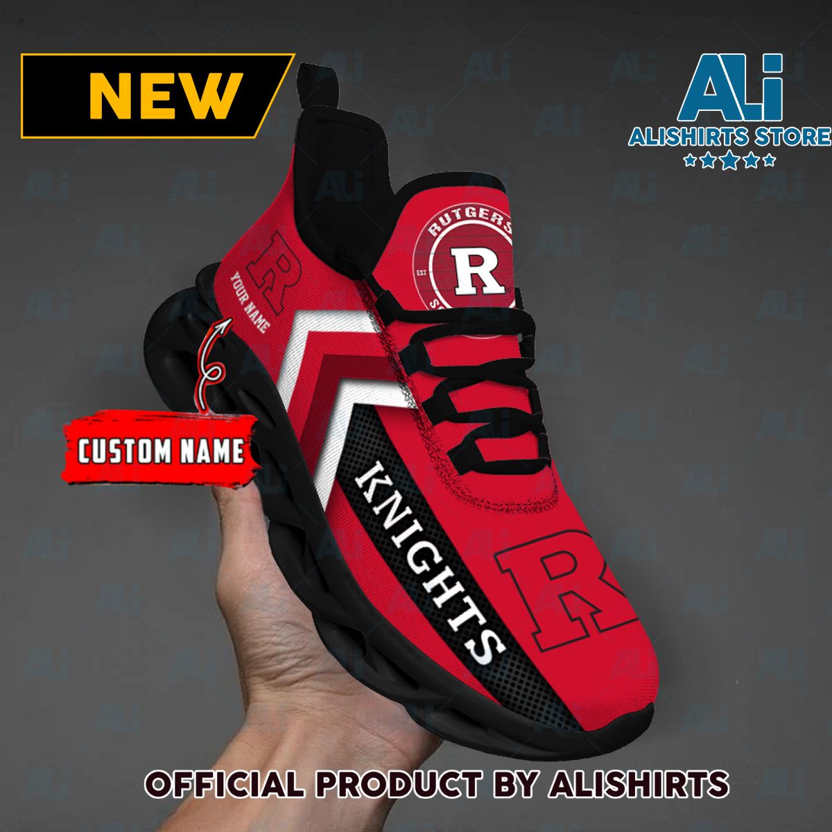 NCAA Rutgers Scarlet Knights Team Logo Custom Name Max Soul Shoes