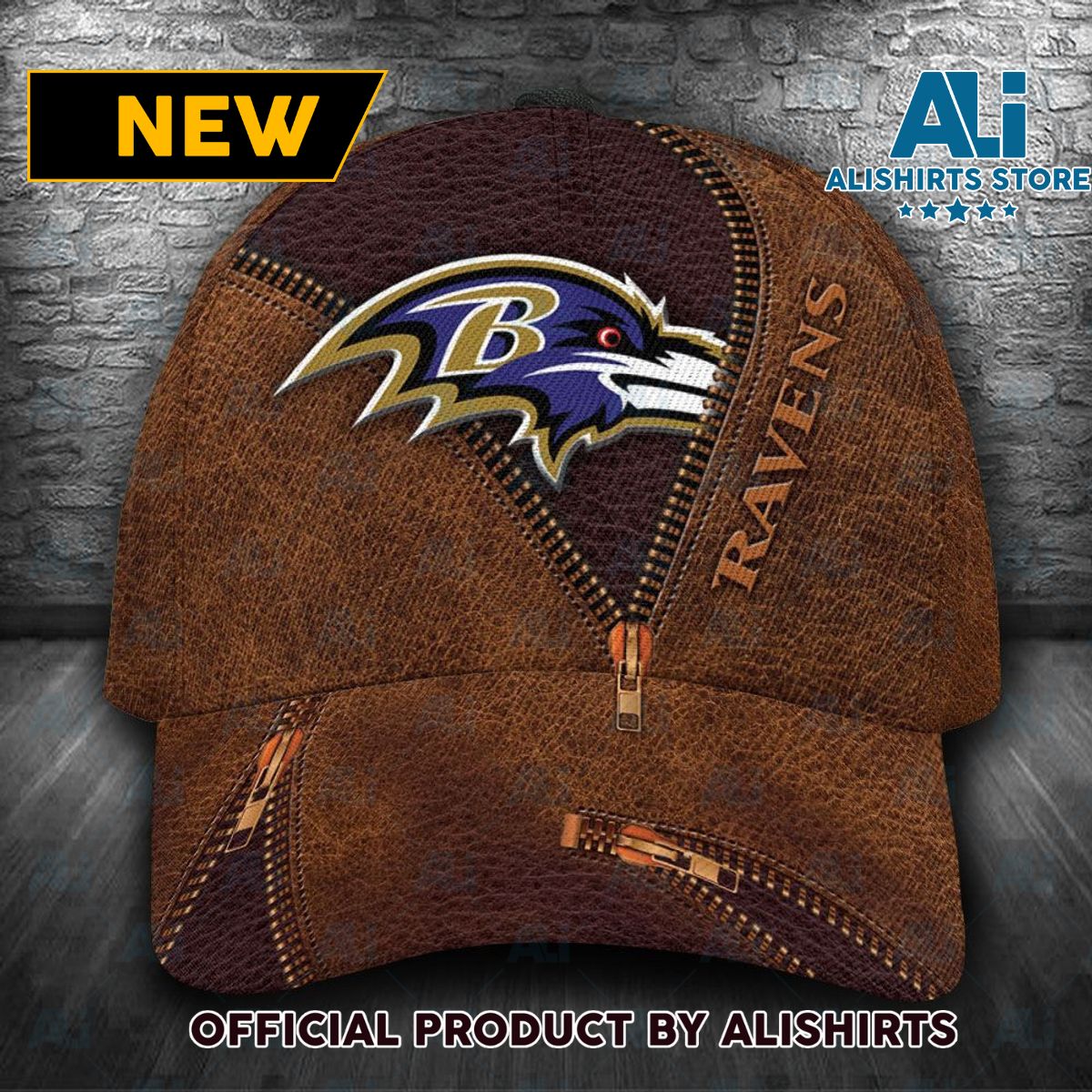 Personalized Baltimore Ravens Zip Brown Leather Classic Cap