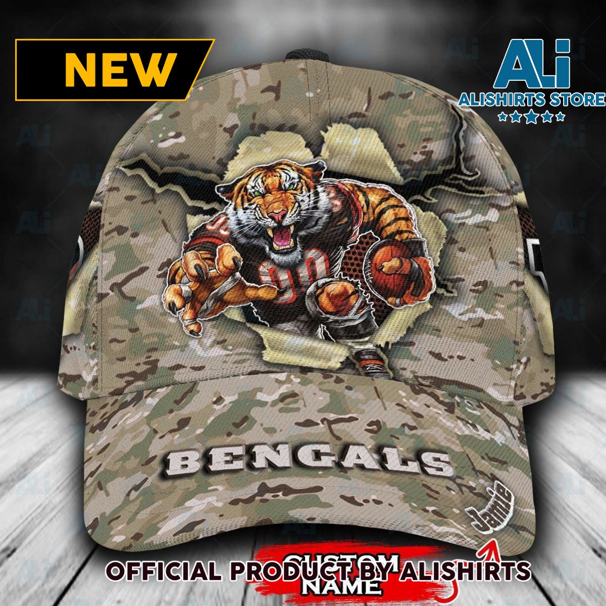 Personalized Cincinnati Bengals Camo Mascot Classic Cap