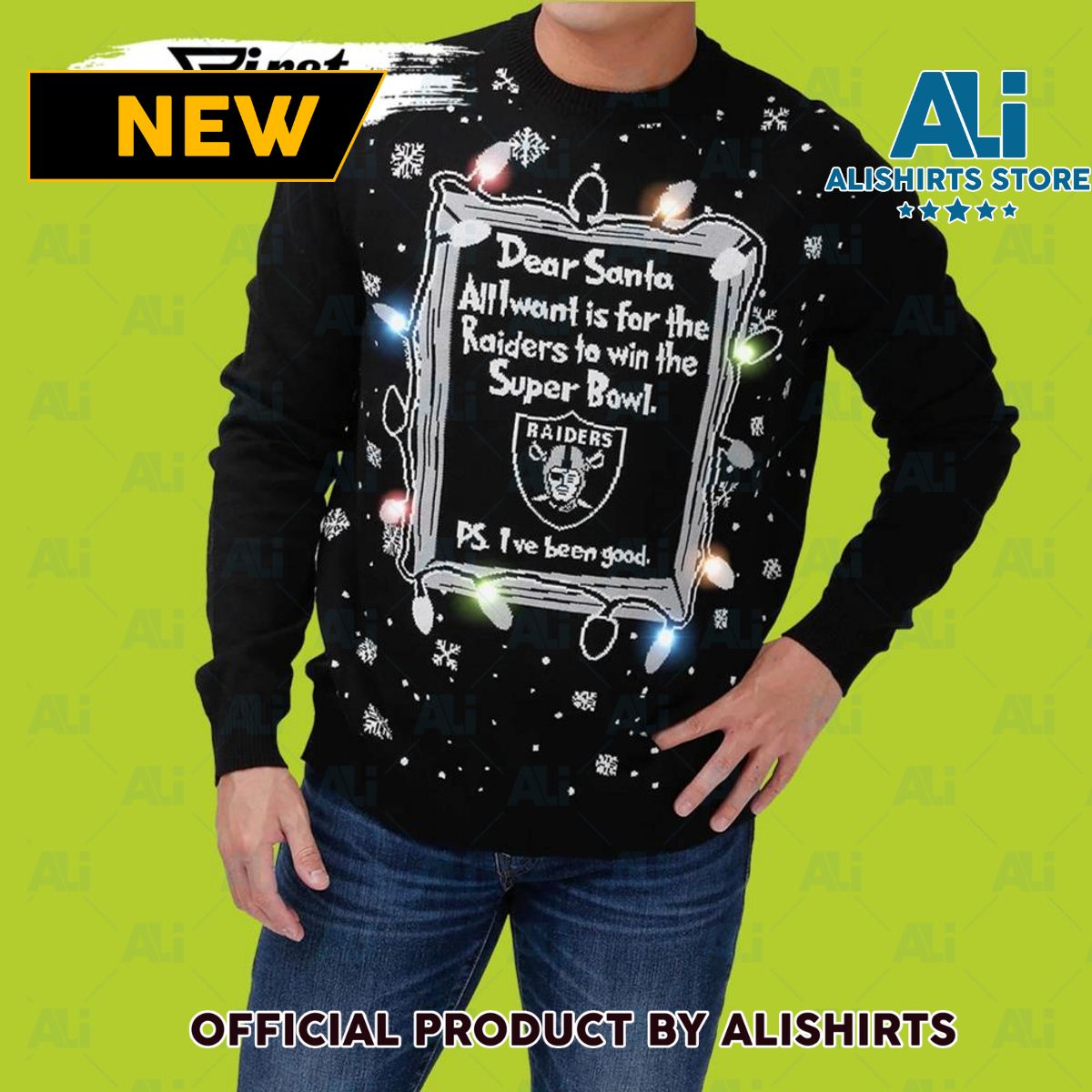 Las Vegas Raiders Dear Santa Light Up Raiders Ugly Christmas Sweater