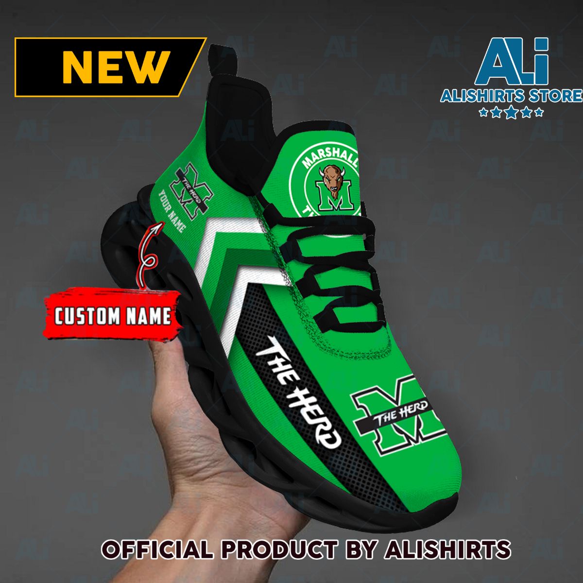 NCAA Marshall Thundering Herd Team Logo Custom Name Max Soul Shoes