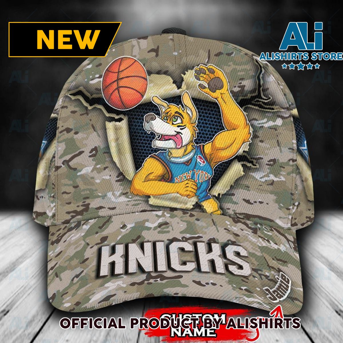 Personalized New York Knicks Camo Mascot NBA Classic Cap