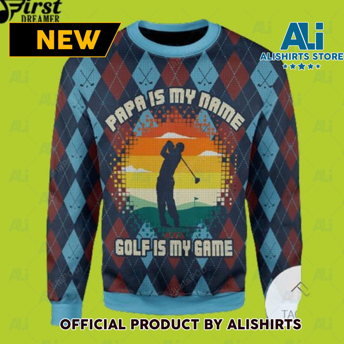 Papa Is My Name Golf Is My Game Ugly Christmas Sweater