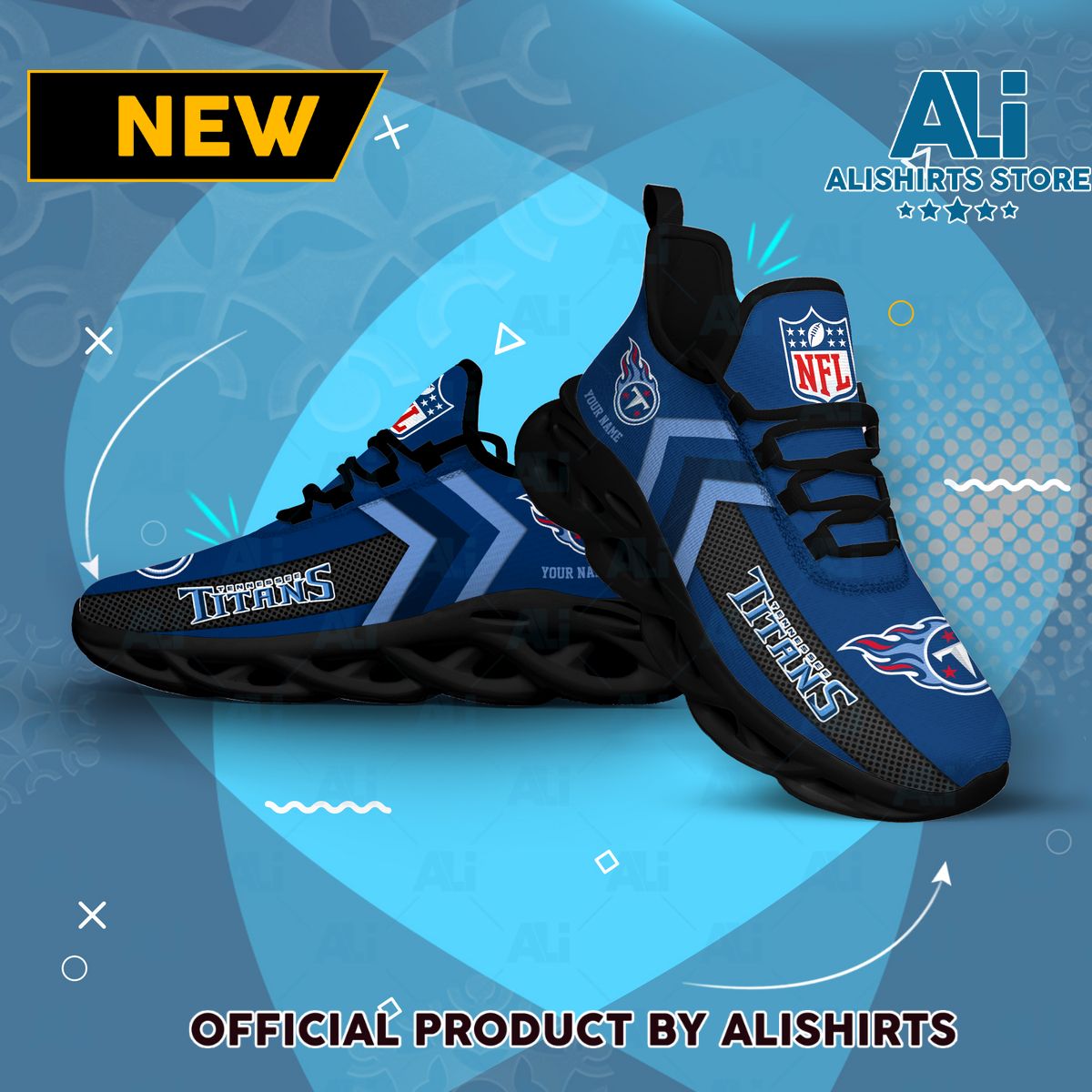 NFL Tennessee Titans Team Logo Custom Name Max Soul Shoes