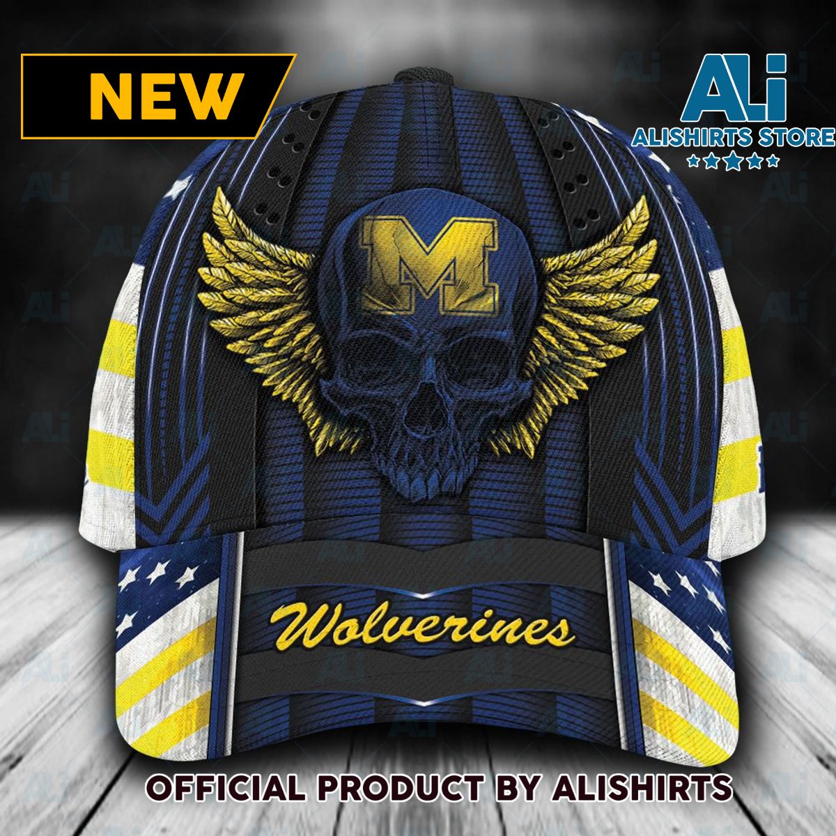 Personalized Michigan Wolverines Skull Wings Classic Cap