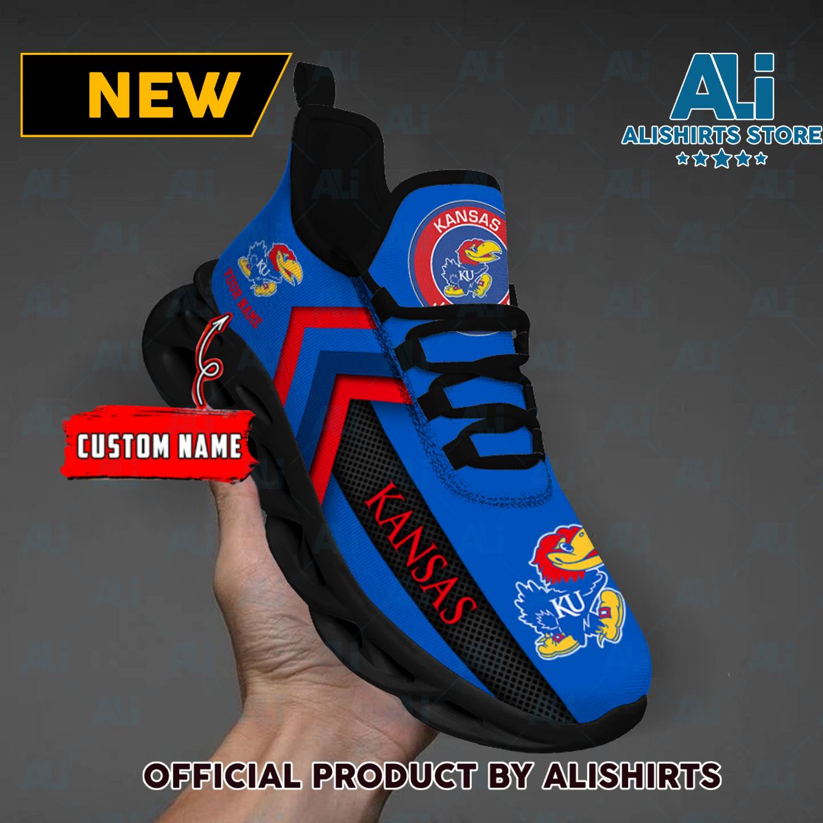 NCAA Kansas Jayhawks Team Logo Custom Name Max Soul Shoes