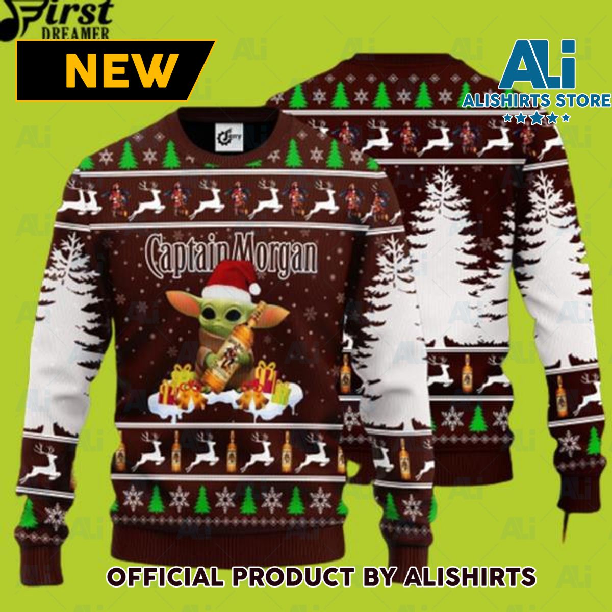 Baby Yoda Hug Captain Morgan Ugly Christmas Sweater