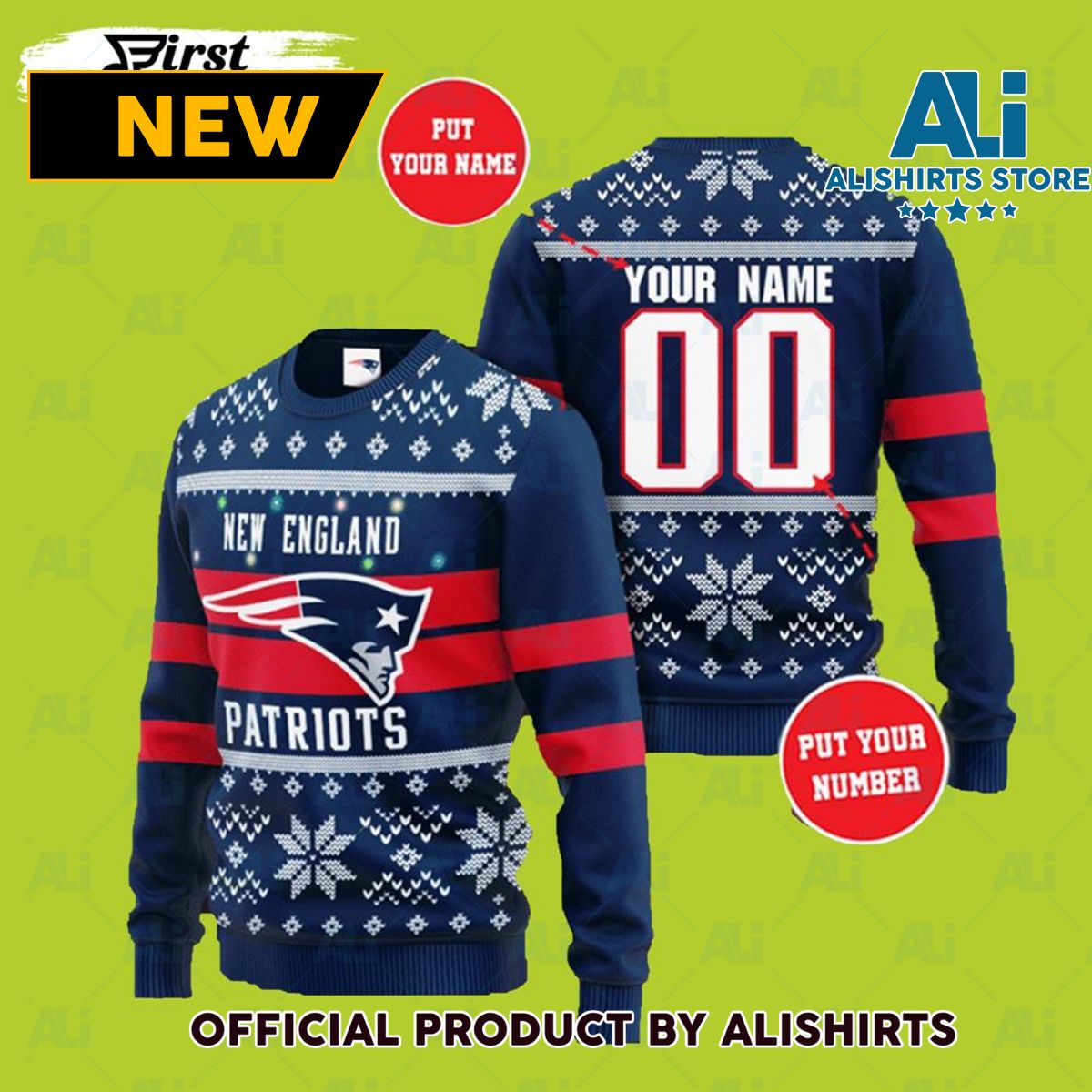 Personal Name New England Patriots Ugly Christmas Sweater