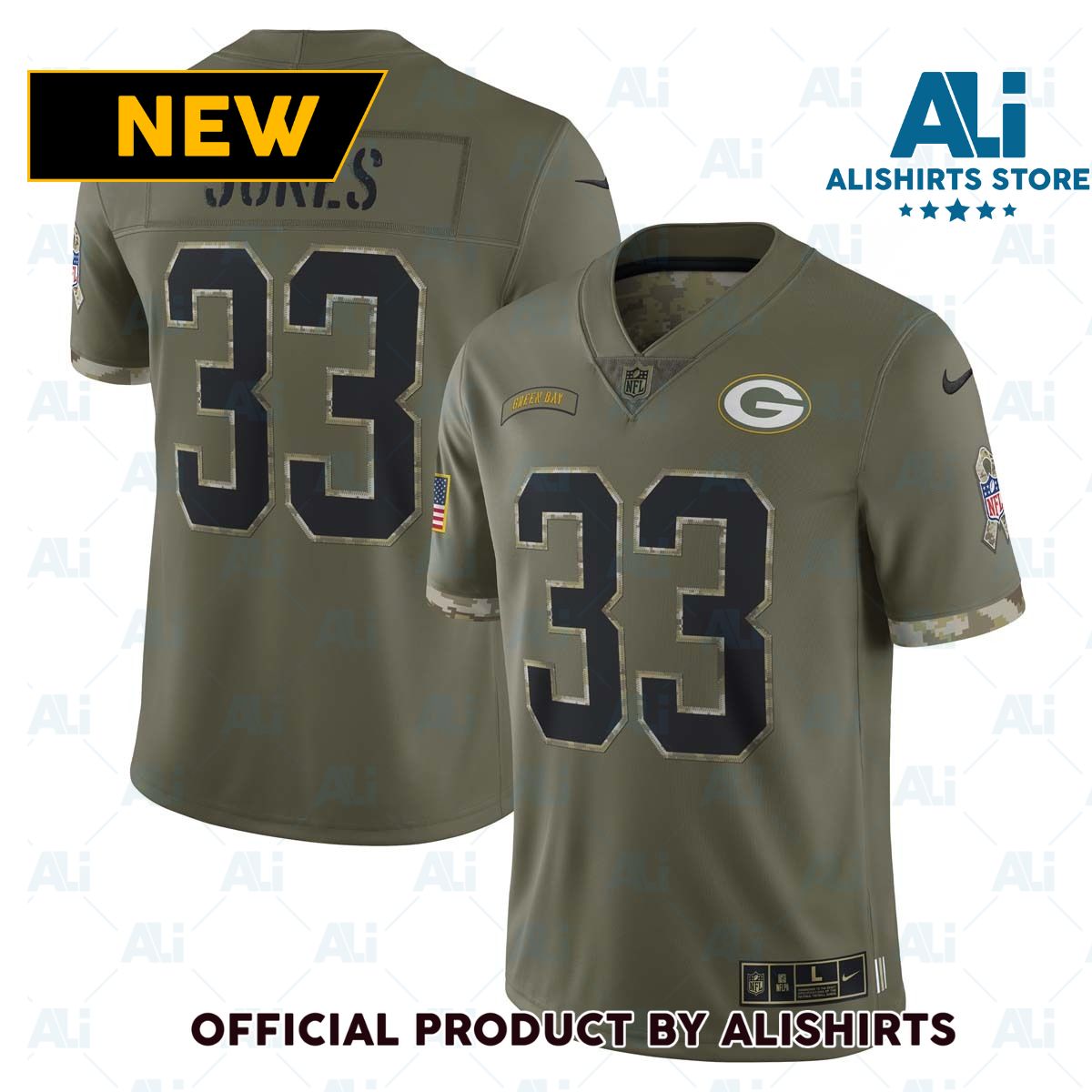 Nike Green Bay Packers Aaron Jones  33 2022 Salute To Service NFL Football Jersey