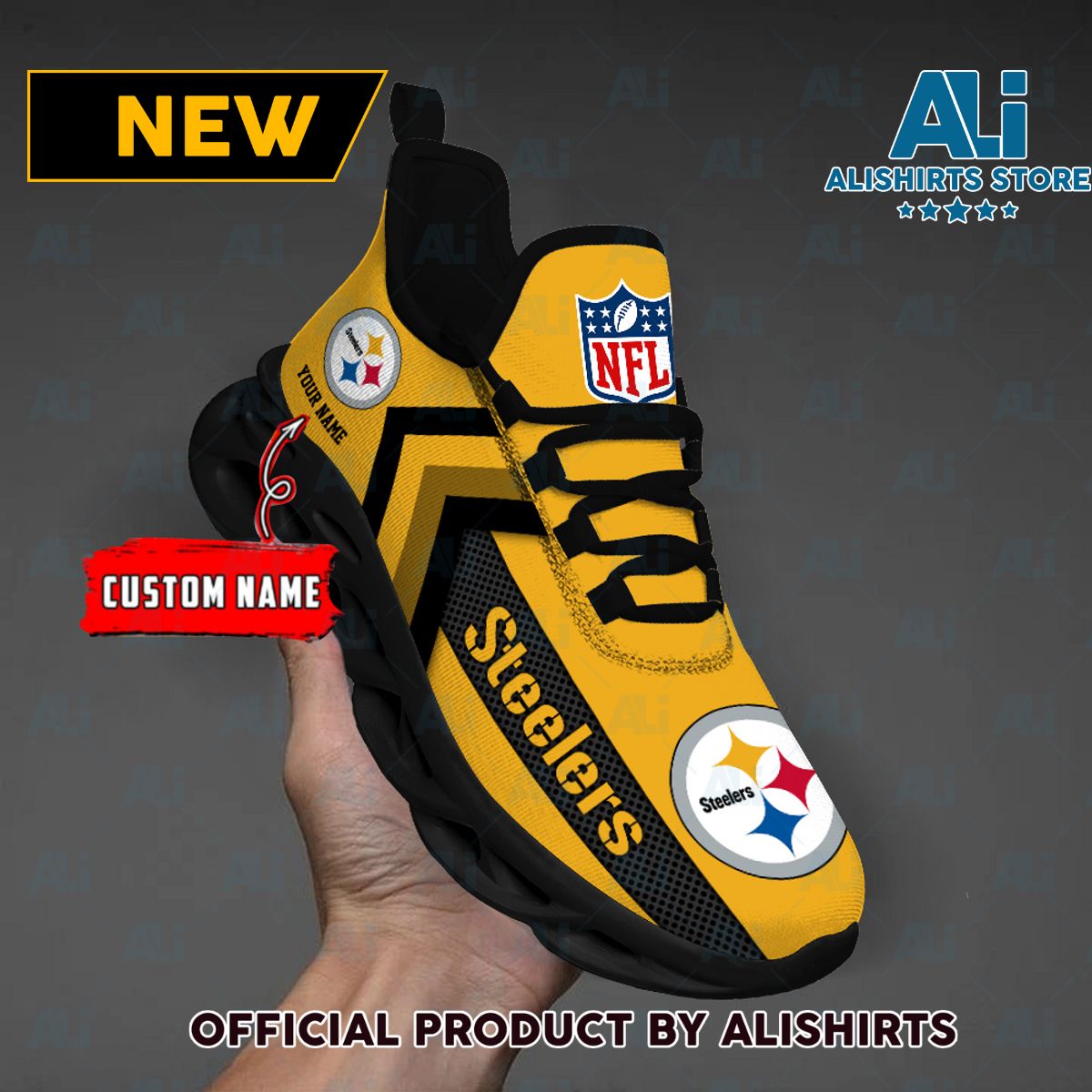 NFL Pittsburgh Steelers Team Logo Custom Name Max Soul Shoes