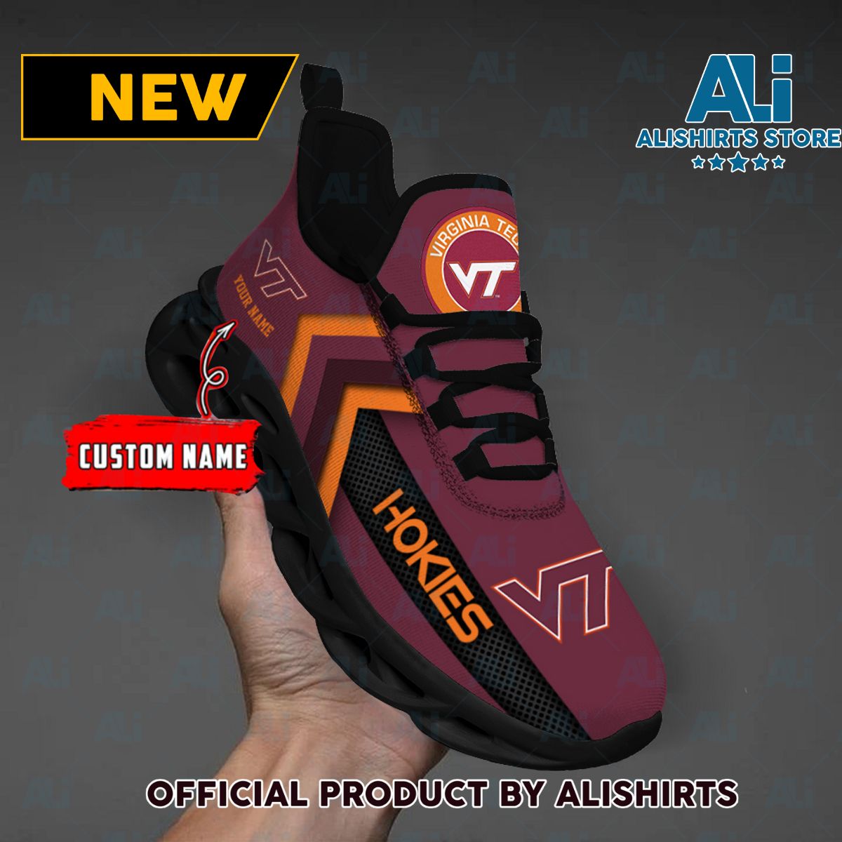 NCAA Virginia Tech Hokies Team Logo Custom Name Max Soul Shoes