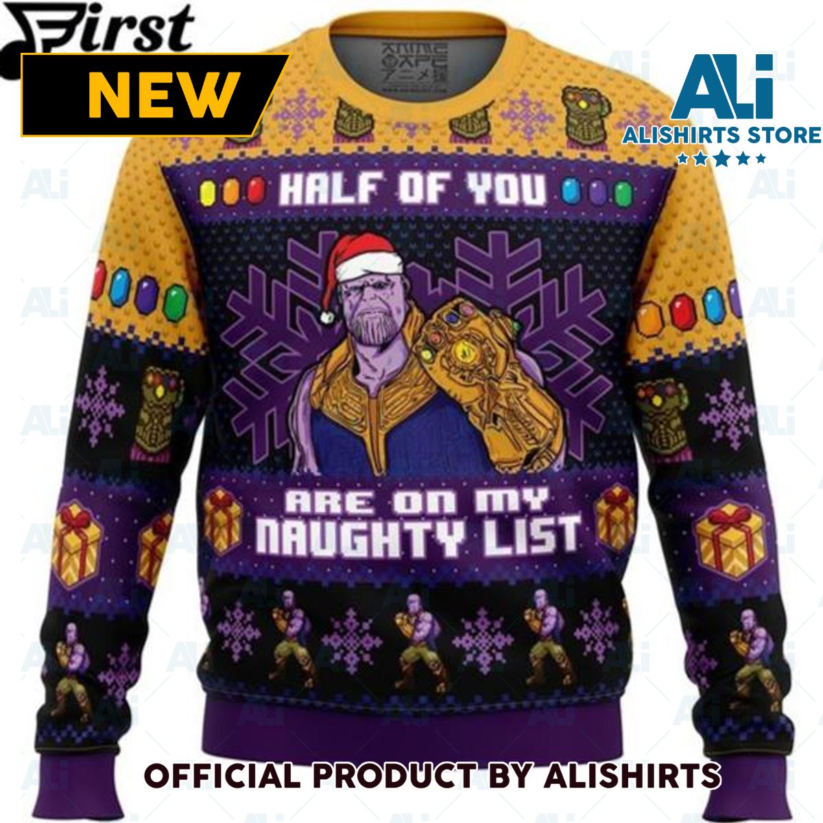 Half of You Are On The Naughty List Thanos Marvel Ugly Christmas Sweater