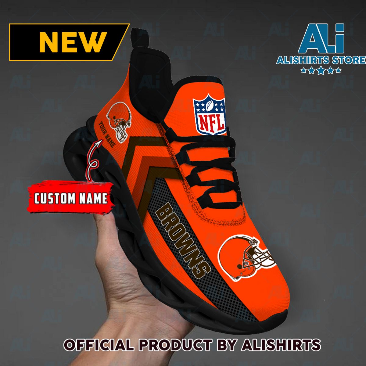NFL Cleveland Browns Team Logo Custom Name Max Soul Shoes