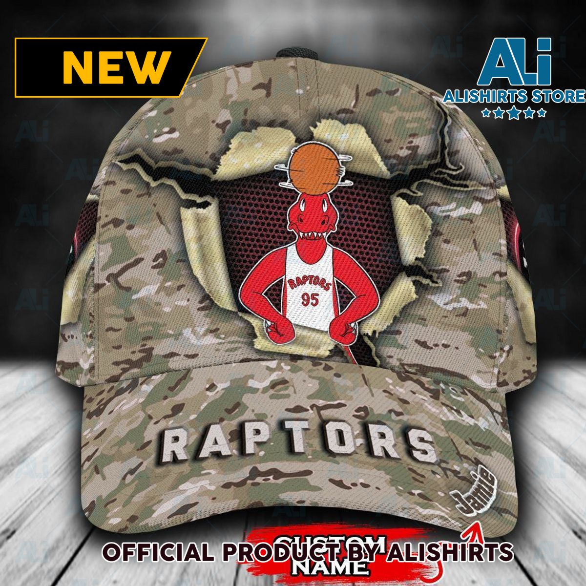 Personalized Toronto Raptors Camo Mascot NBA Classic Cap