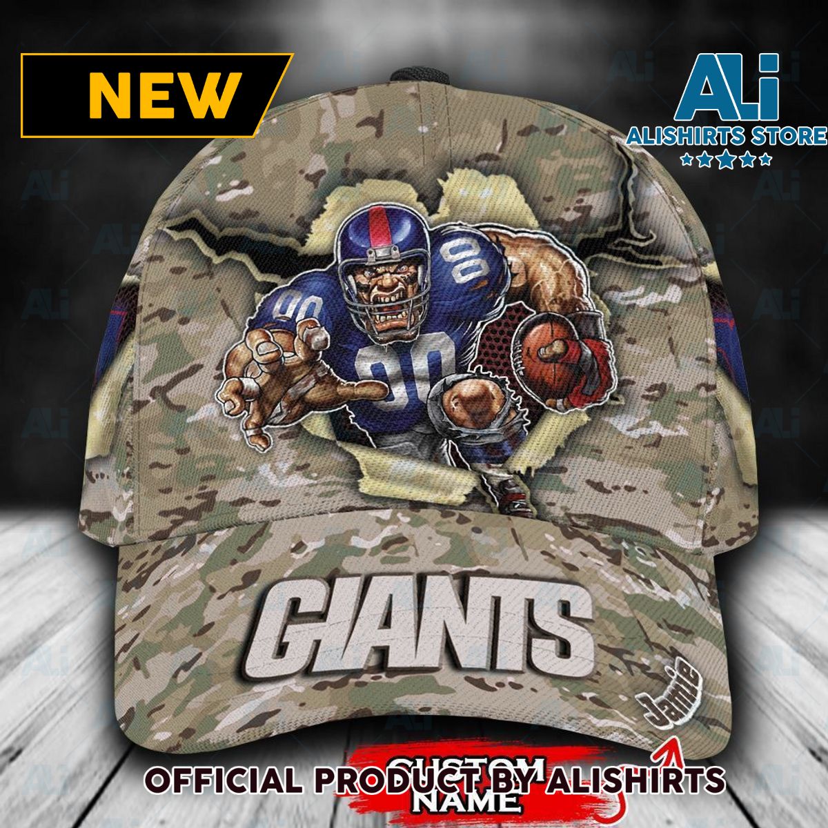 Personalized New York Giants Camo Mascot Classic Cap