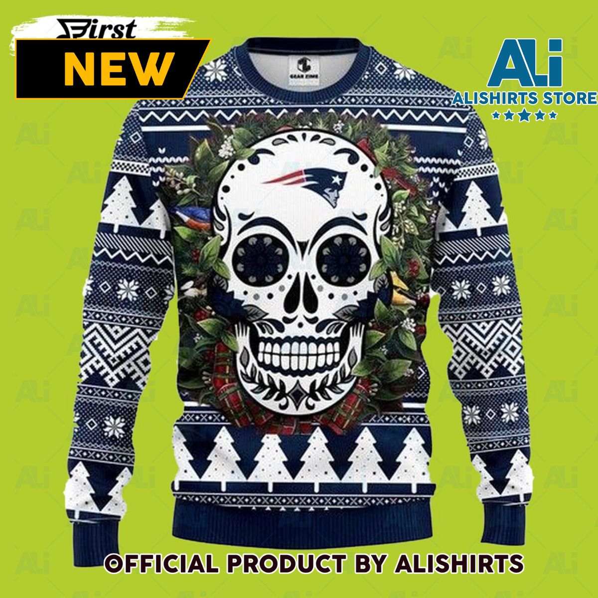 Nfl Skull Flower New England Patriots Ugly Christmas Sweater