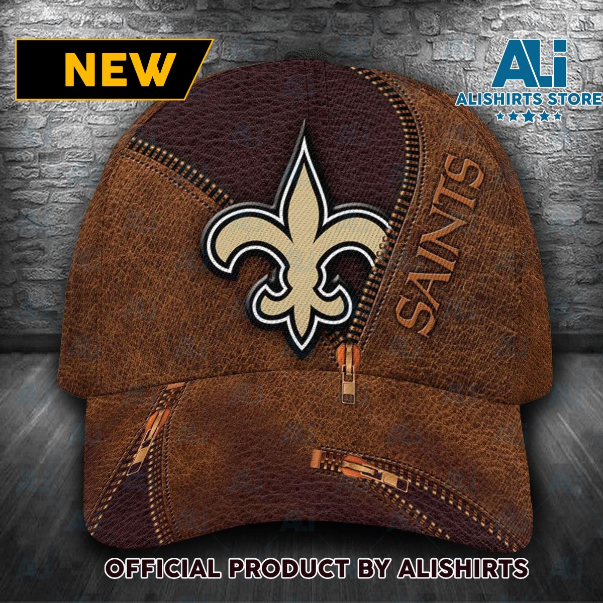 Personalized New Orleans Saints Zipper Classic Cap  Brown