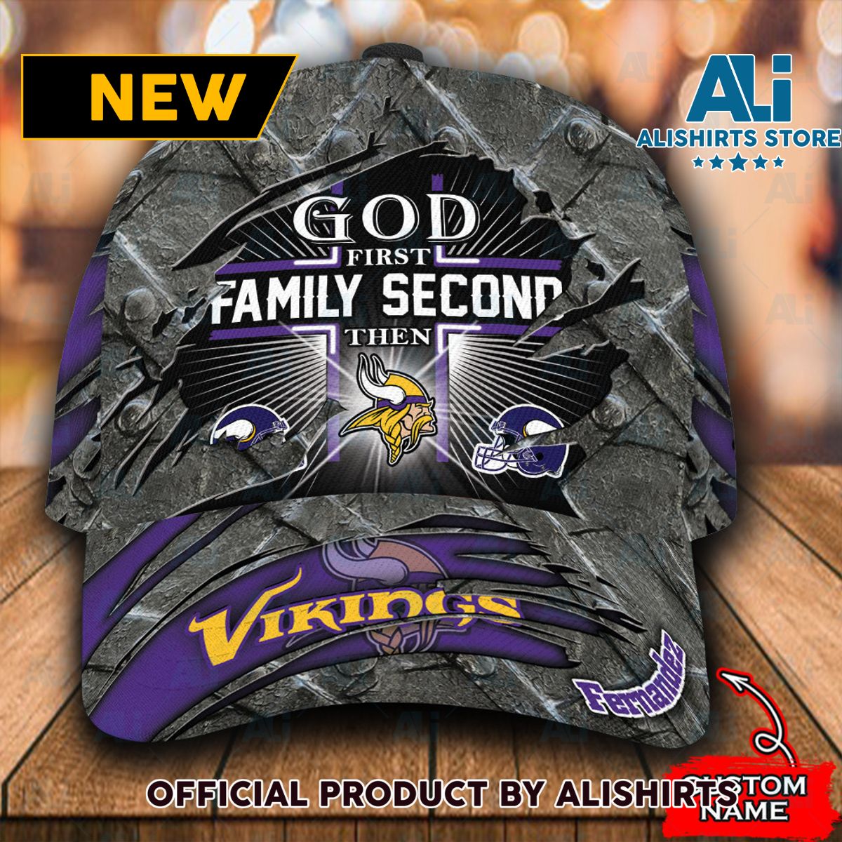 Personalized Minnesota Vikings God First Family Second Classic Cap