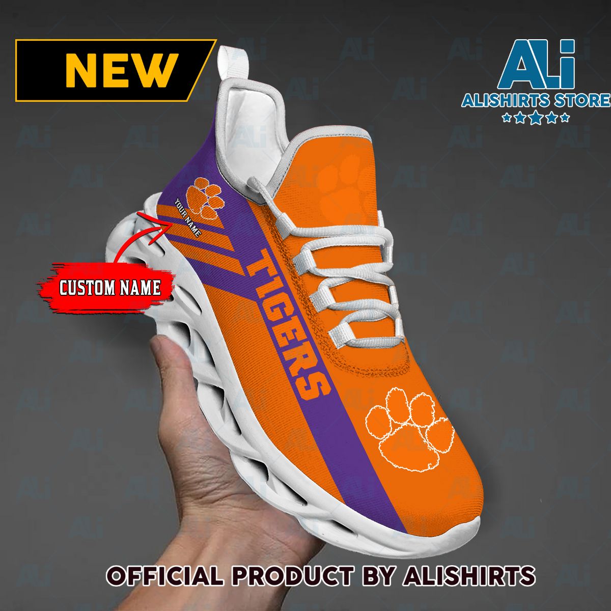 NCAA 1 Clemson Tigers Custom Name Max Soul Shoes