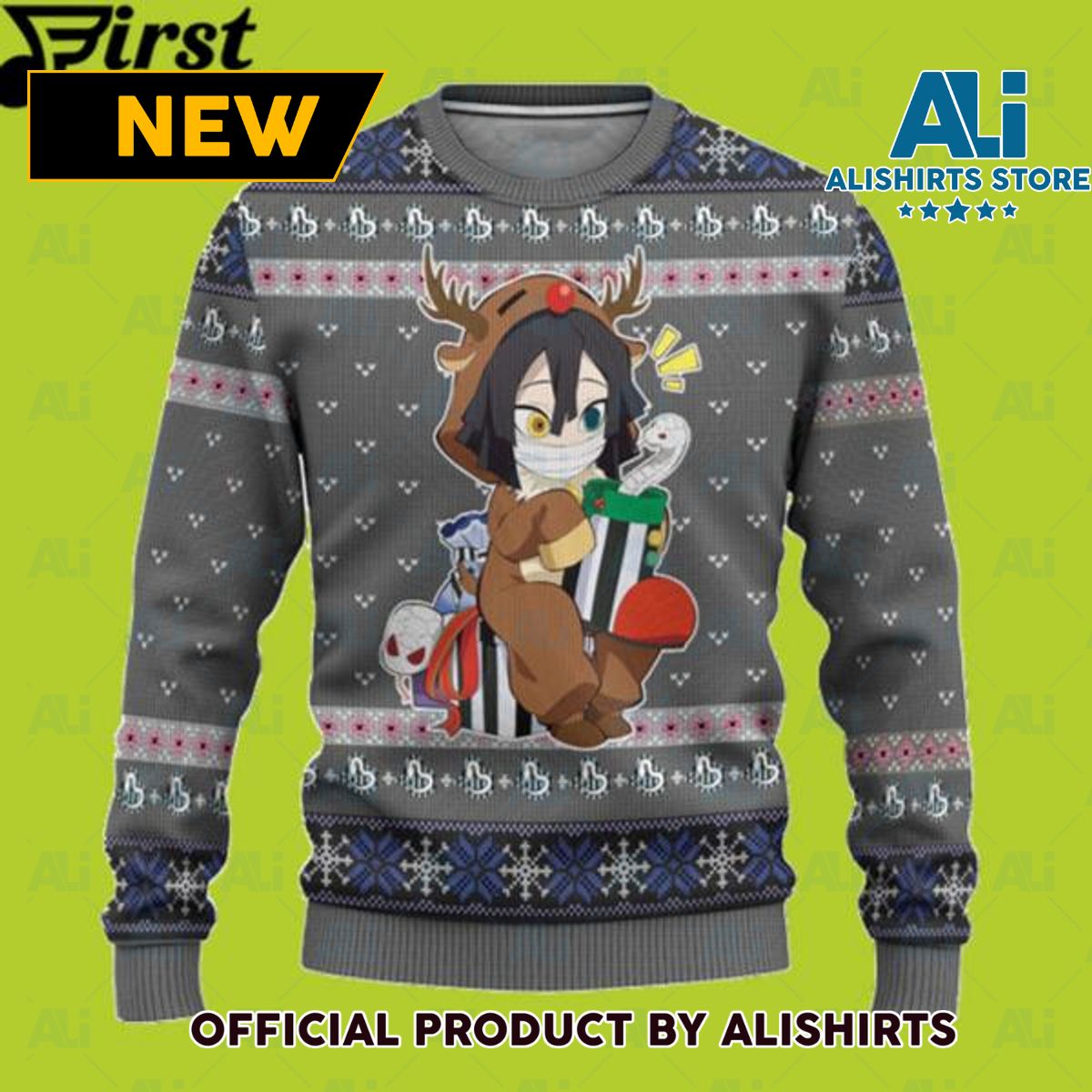 Obai Iguro Demon Slayer Chibi Demon Slayer Ugly Christmas Sweater1