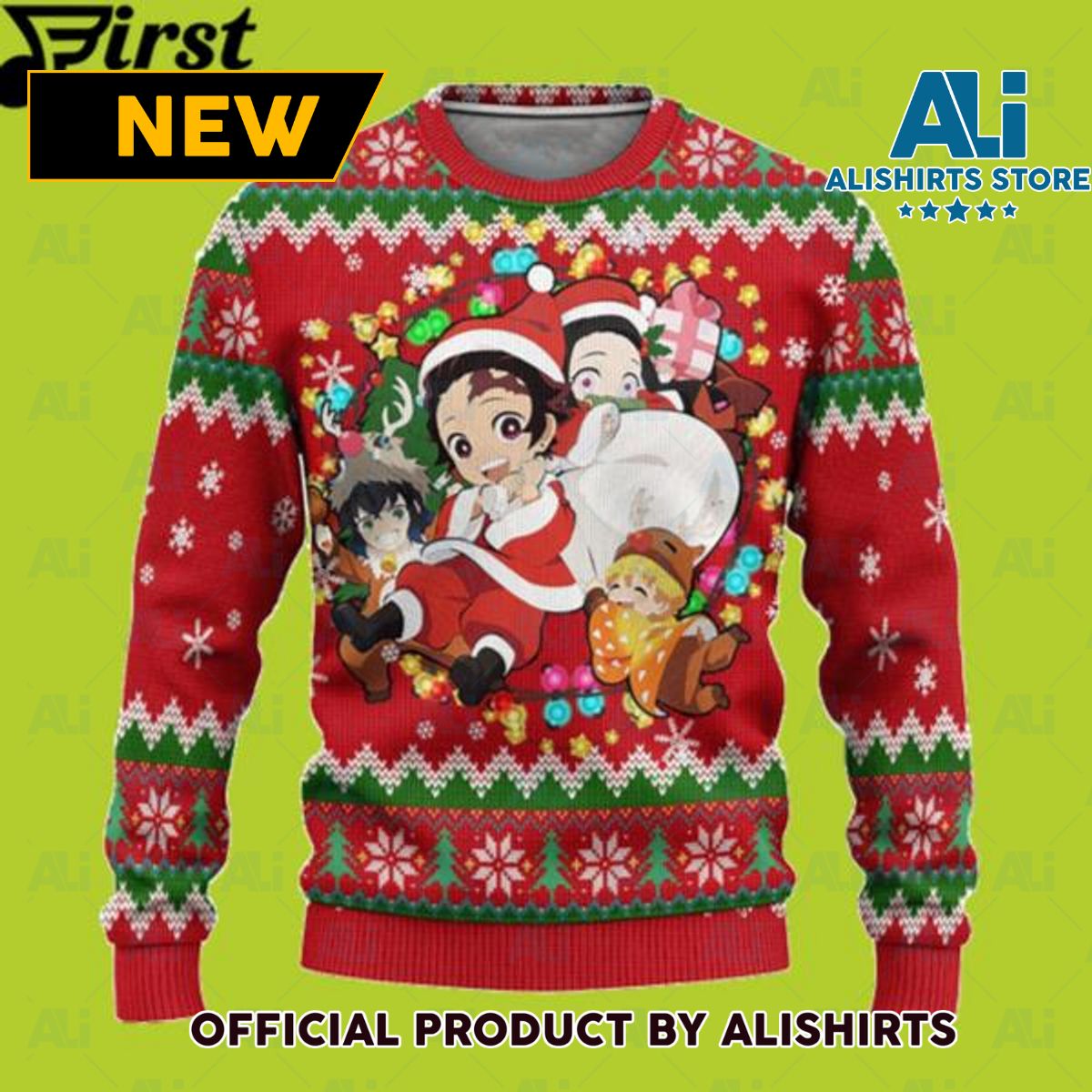 Demon Slayer Red Chibi Demon Slayer Ugly Christmas Sweater