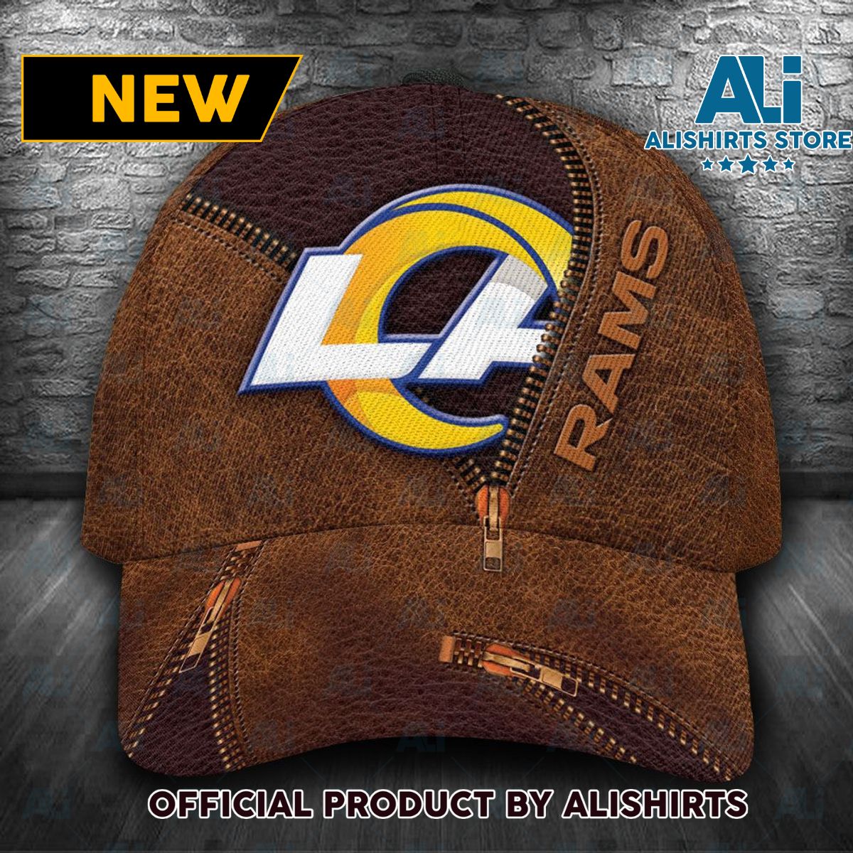 Personalized Los Angeles Rams Zipper Classic Cap  Brown