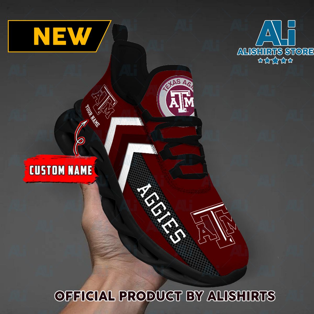 NCAA Texas A&M Aggies Team Logo Custom Name Max Soul Shoes