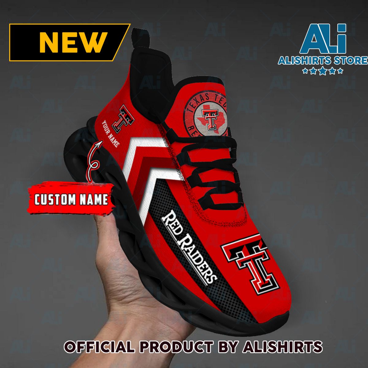 NCAA Texas Tech Red Raiders Team Logo Custom Name Max Soul Shoes