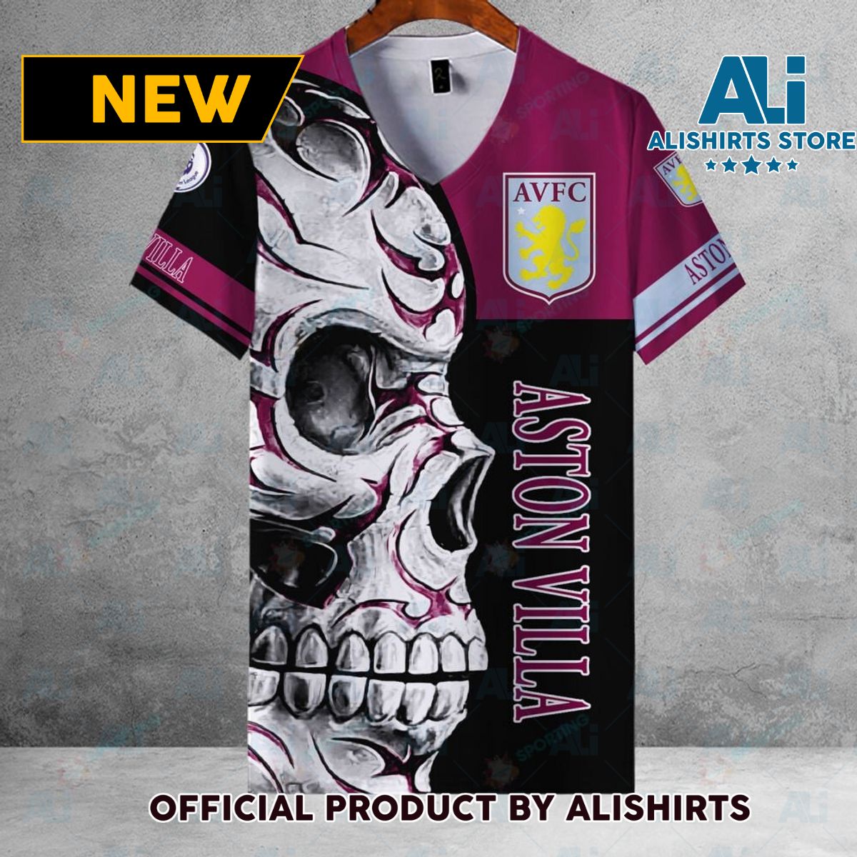 Aston Villa FC EPL Skull Football Hawaiian shirt