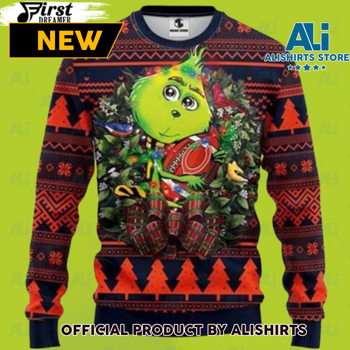 Nfl Chicago Bears Grinch Hug Christmas Ugly Sweater