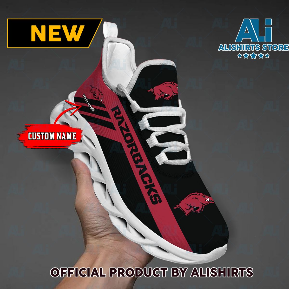 NCAA 1 Arkansas Razorbacks Custom Name Max Soul Shoes