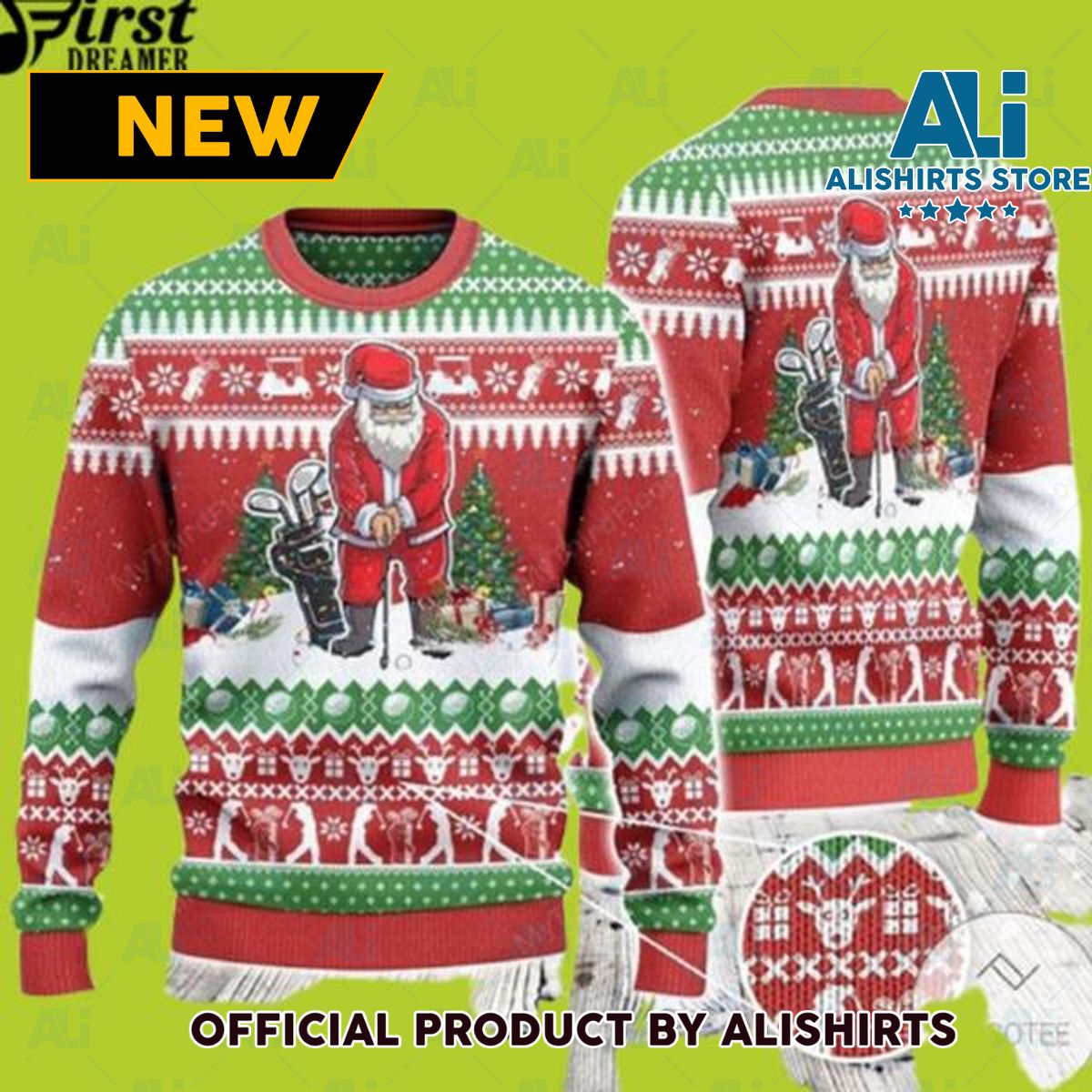 Santa Playing Golf Ugly Christmas Sweater