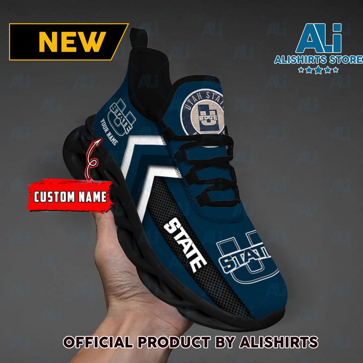 NCAA Utah State Aggies Team Logo Custom Name Max Soul Shoes