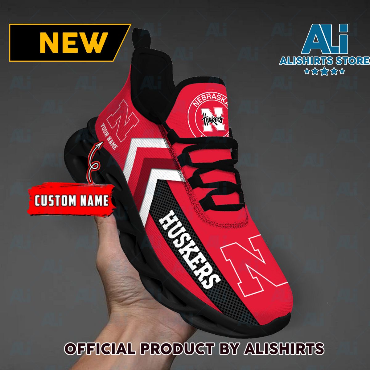 NCAA Nebraska Cornhuskers Team Logo Custom Name Max Soul Shoes