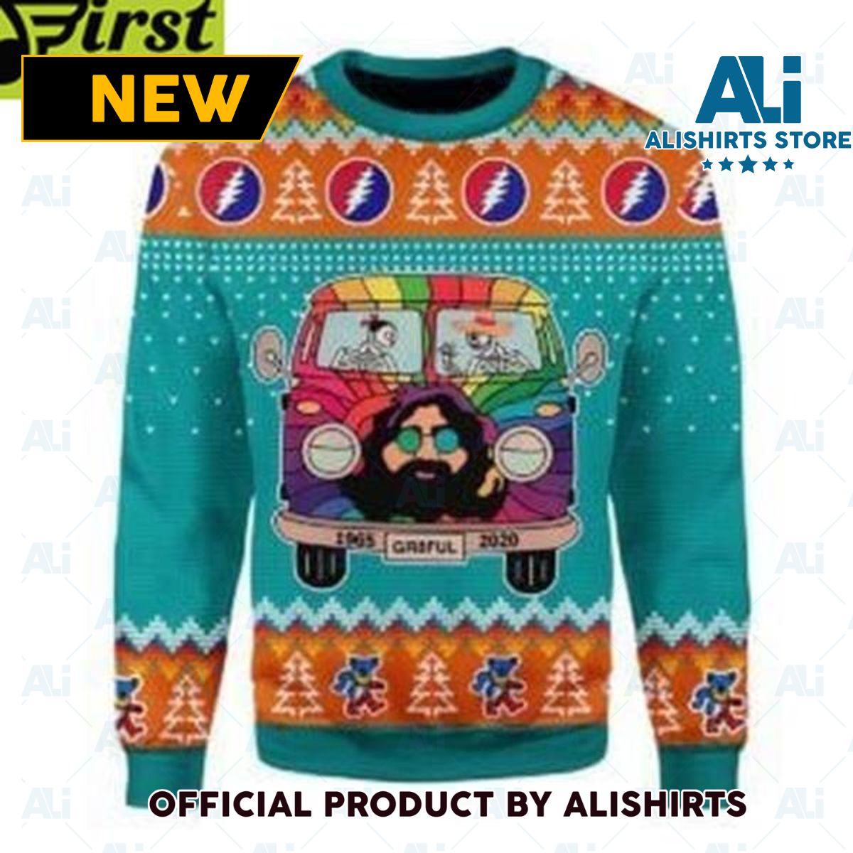 Funny Grateful Dead Bus Ugly Christmas Sweater