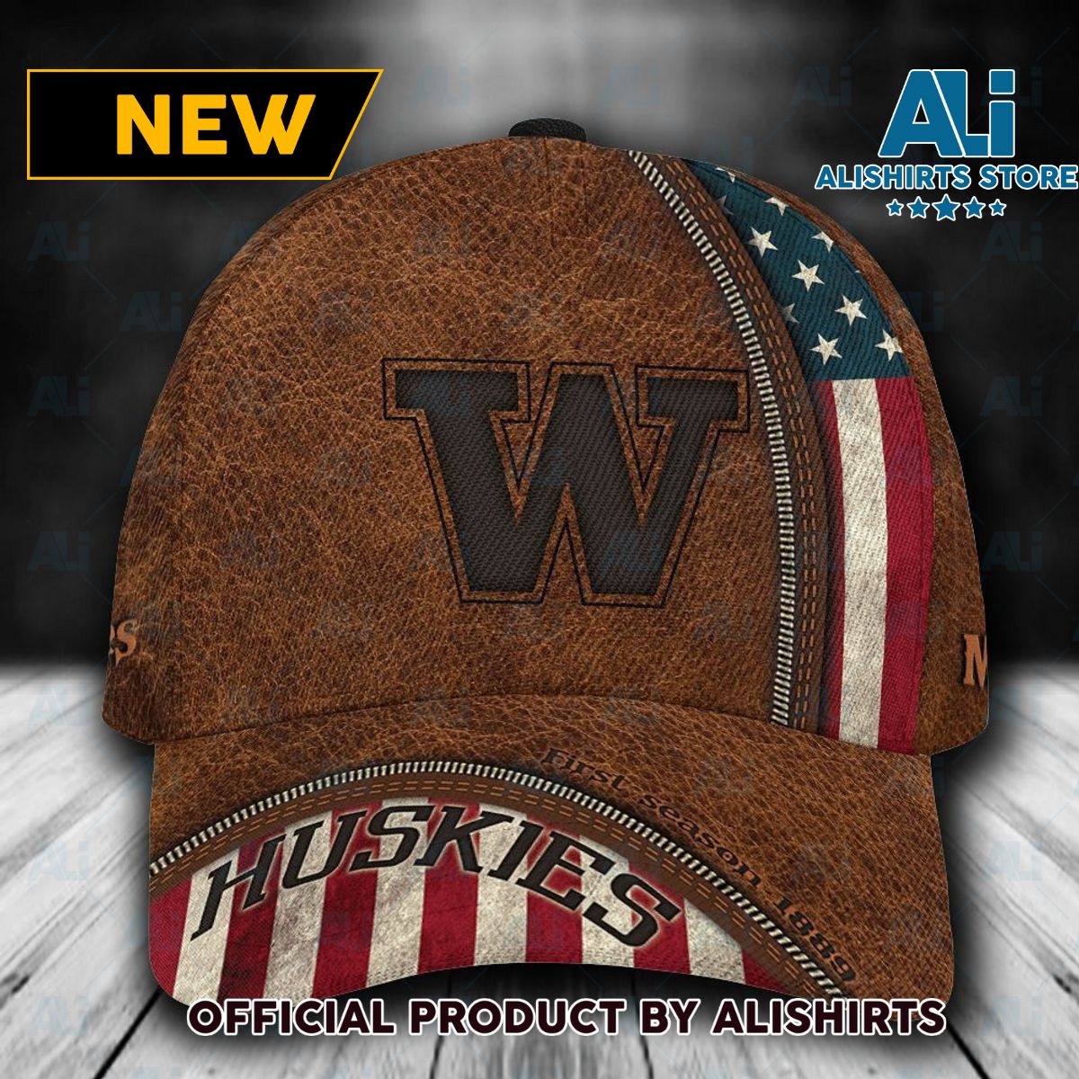 Personalized Washington Huskies USA Flag Zipper Classic Cap  Brown