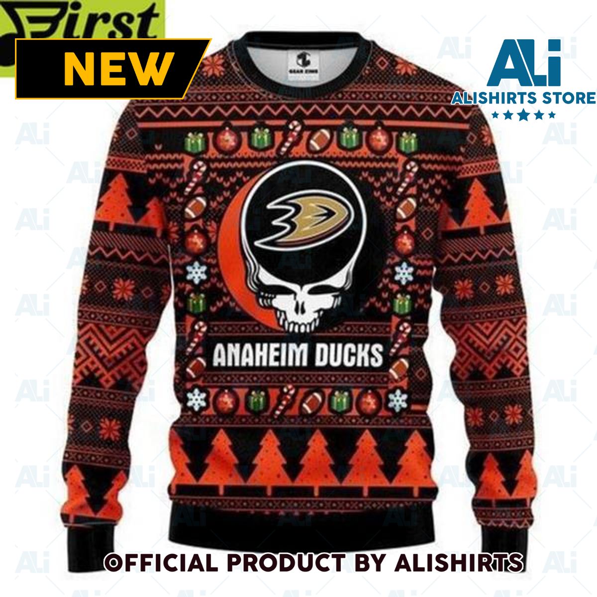 Nhl Anaheim Ducks Grateful Dead Ugly Christmas Sweater All Over