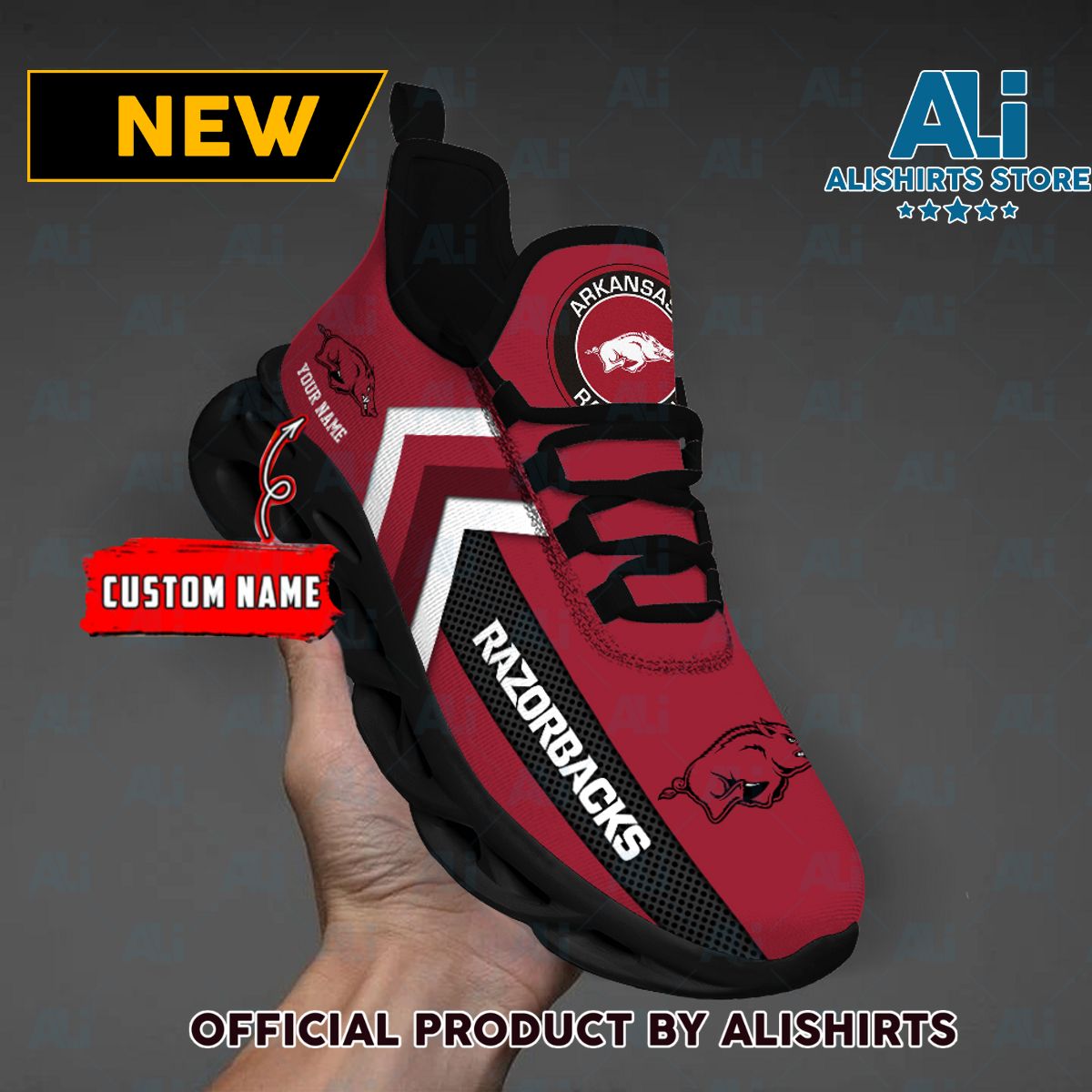 NCAA Arkansas Razorbacks Team Logo Custom Name Max Soul Shoes