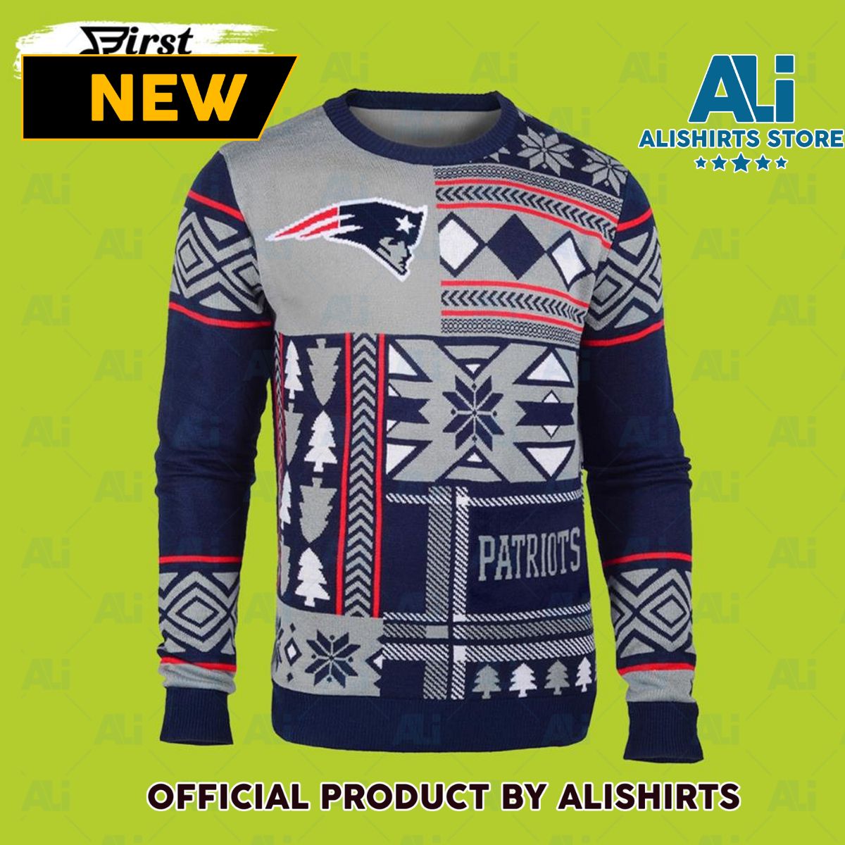 Grey And Blue New England Patriots Ugly Christmas Sweater