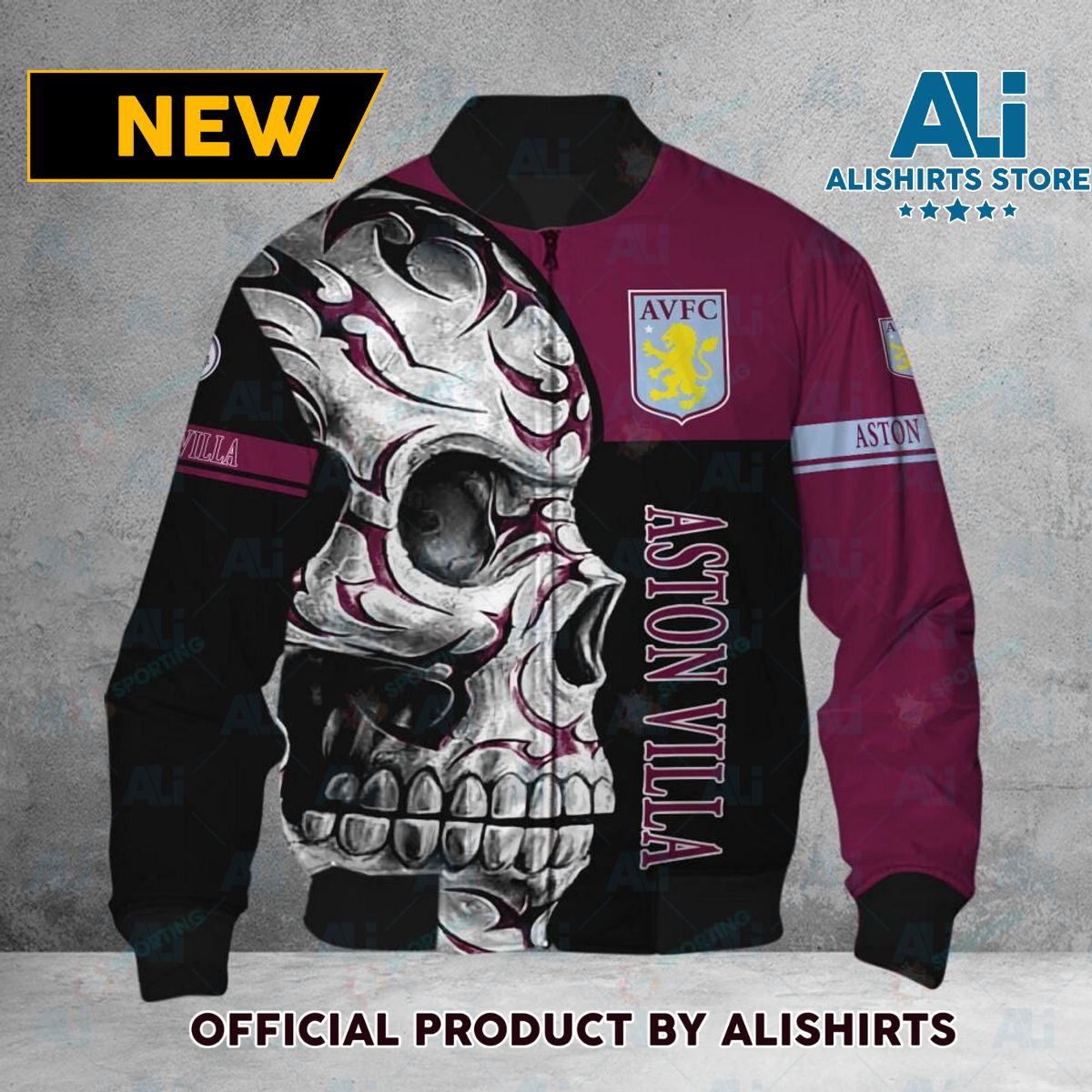 Aston Villa FC EPL Skull Bomber Jacket
