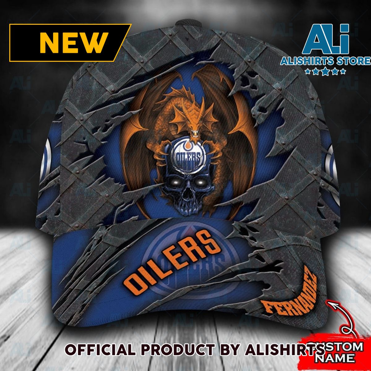 Personalized Edmonton Oilers Skull Dragon Classic Cap