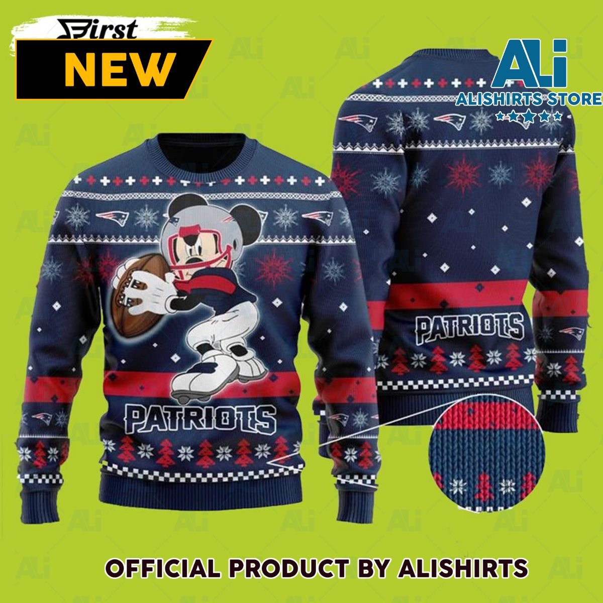 NFL Mickey Mouse New England Patriots Ugly Christmas Sweater