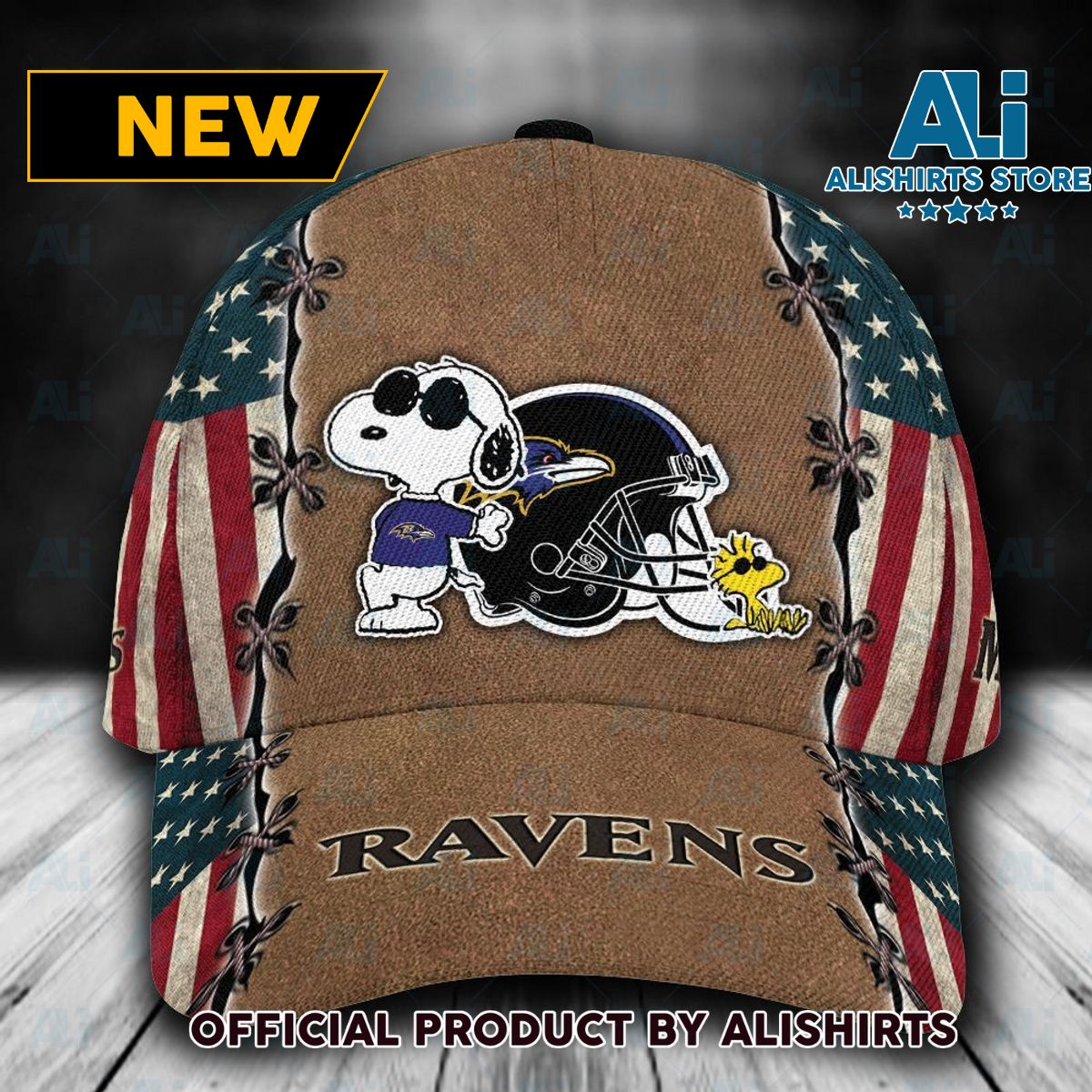 Personalized Baltimore Ravens Snoopy USA Flag Classic Cap