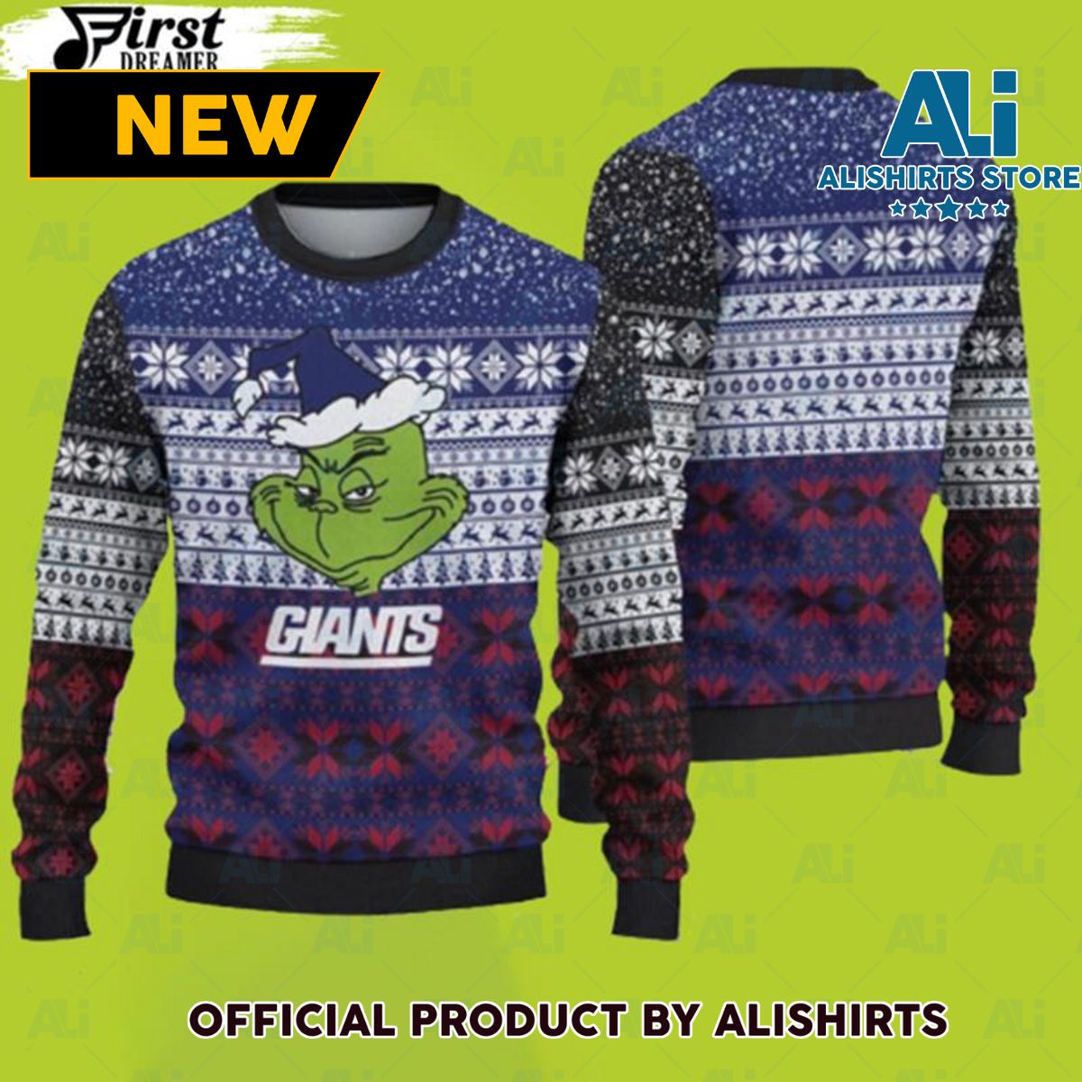 New York Giants Christmas Grinch Ugly Christmas Sweater Giants Christmas Sweater