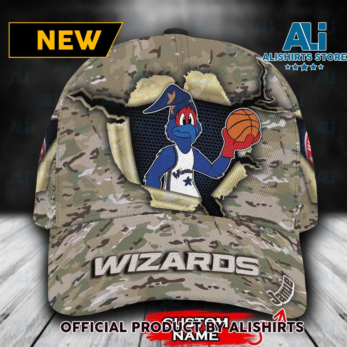 Personalized Washington Wizards Camo Mascot NBA Classic Cap