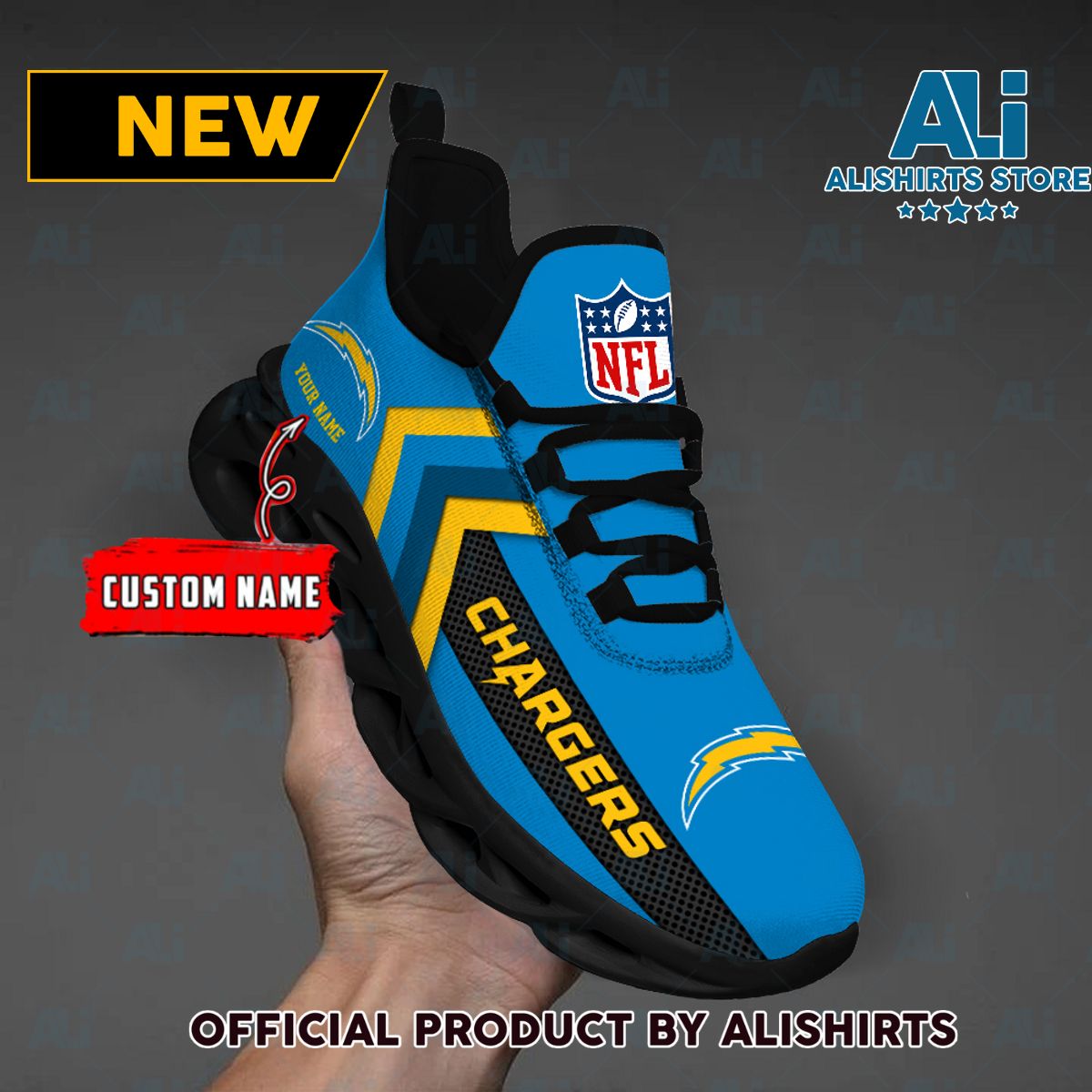 NFL Los Angeles Chargers Team Logo Custom Name Max Soul Shoes